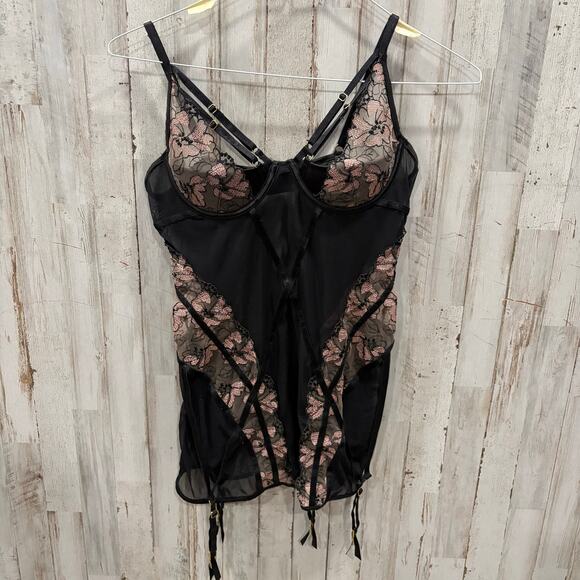 House of Desire Tops - House of Desire Nova Blacklight Lace Chemise In Black  Floral Lingerie Large